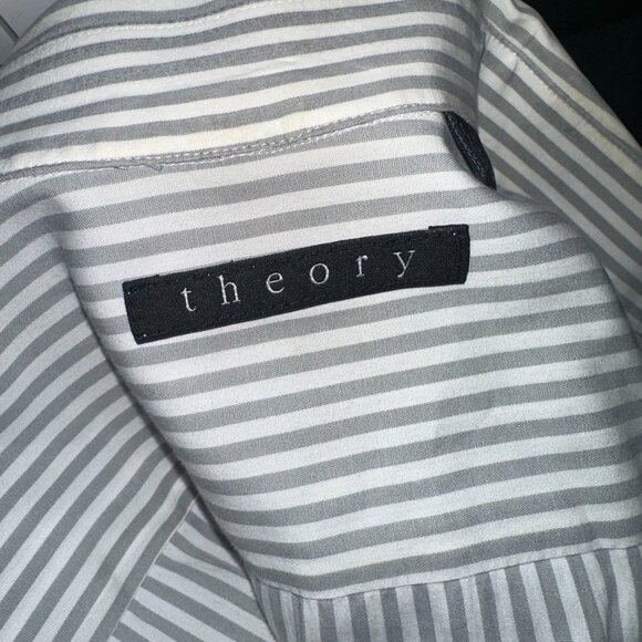 Theory Cotton Blend Long Sleeve Striped Button Up Shirt Size Medium - Picture 3 of 7